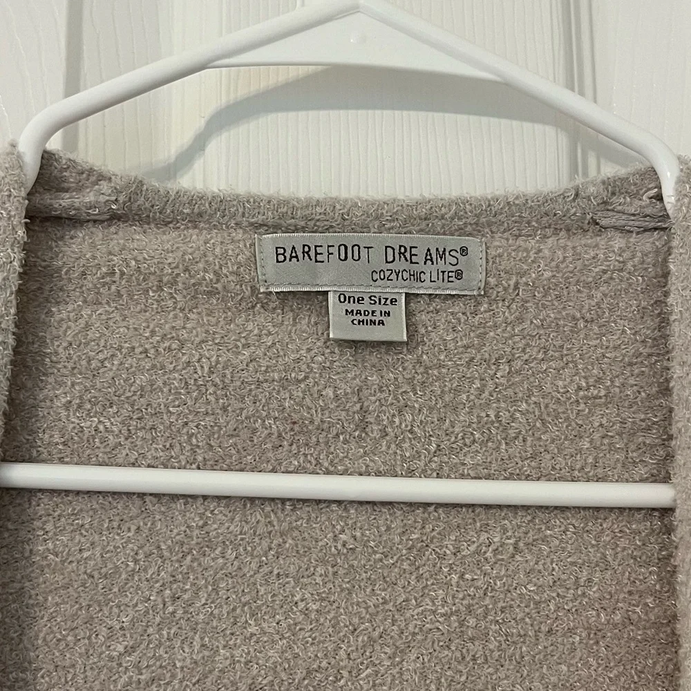 Barefoot Dreams Cozy Chic Lite Cardigan One Size Open Pockets Beige Cream Long - Picture 3 of 8